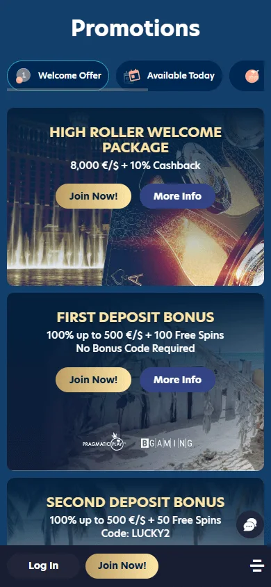 Lucky Dreams Casino mobile promotions area with bonus offers
